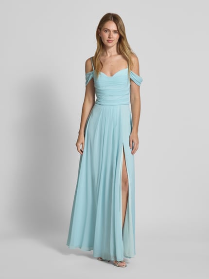 Mascara Abendkleid mit Carmen-Ausschnitt und Gehschlitz Mint 4