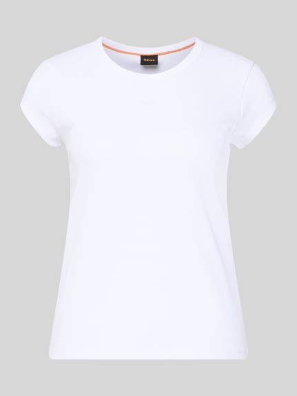Produktfoto, weißes, unifarbenes Slim Fit T-Shirt aus Baumwoll-Mix mit Rundhals und Label Stitching, Modell 'C_ECUTE' von BOSS Orange