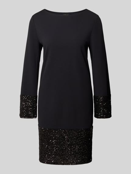 Produktfoto, Relaxed Fit Minikleid met pailletten van s.Oliver BLACK LABEL, look: effen, pasvorm: relaxed fit, minilengte, boothals, zonder sluiting, lange mouw, paillettenapplicatie