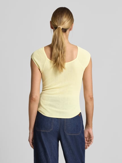 Jake*s Studio Woman Strickshirt mit Knopfleiste und Raffungen Hellgelb 5