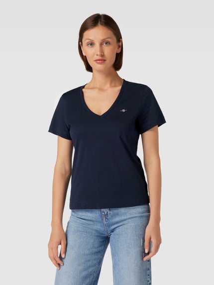 GANT T-Shirt mit geripptem V-Ausschnitt Marine 4