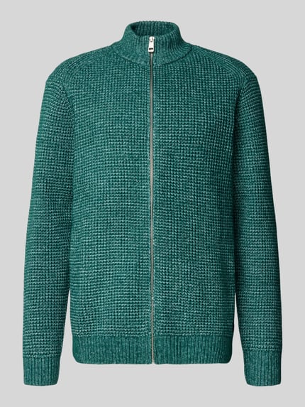 Produktfoto, Regular Fit Strickjacke mit Woll-Anteil von Tom Tailor in melierter Optik, Stehkragen, Reißverschluss, gestrickte Textur