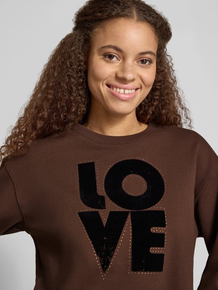 Pepe Jeans Sweatshirt met LOVE frontprint model 'BRISA' Middenbruin - 3