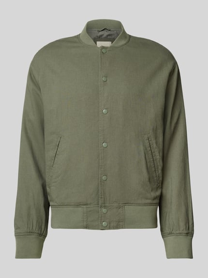 JACK & JONES Bomberjack van linnen met paspelzakken, model 'ARIO' Donkergroen - 2