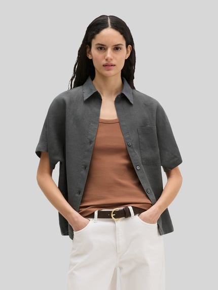 Marc O'Polo Regular Fit Bluse aus reinem Leinen mit Kellerfalte Dunkelgrau 4