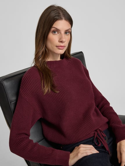 Jake*s Casual Strickpullover mit gerippten Abschlüssen Aubergine 3