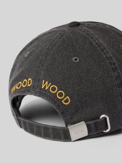 Productfoto, Base Cap in denimlook met statement-stitching van Wood Wood, katoenmix, heren, strapbacksluiting, donkere tinten, grof textuur