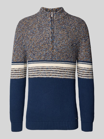 RAGMAN Slim Fit Troyer in Strick-Optik Modell 'Mouline' Marine 2