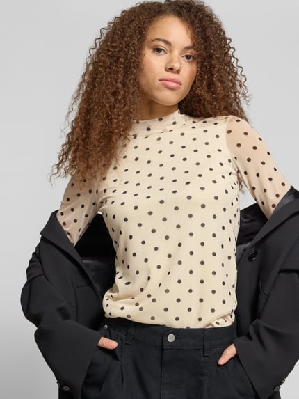 ONLY Slim Fit Langarmshirt mit Allover-Muster Modell 'ERICA' Ecru Melange 3