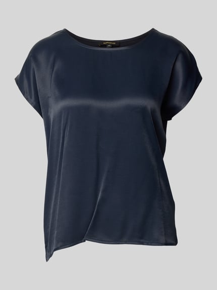 Produktfoto, T-Shirt met boothals van MORE & MORE, uni design in donkerblauw, viscose-elastaanmix, losse pasvorm, ruglengte 64 cm, maat 36.