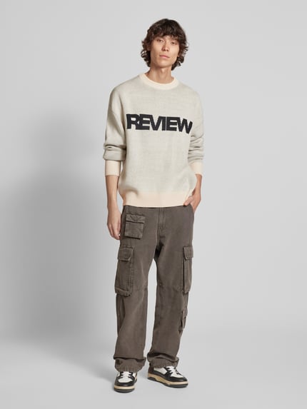 REVIEW Sweter z dzianiny z wyhaftowanym logo Écru 1