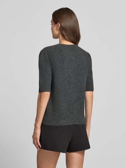 Jake*s Collection Pullover mit Strasskragen Modell 'K106-EmbNeckPull' Dunkelgrau Melange 5