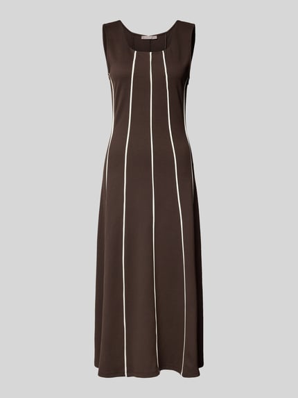 Produktfoto, Midikleid aus Viskose-Mix mit Karree-Ausschnitt von Christian Berg Woman Selection, brązowy kolor, białe pionowe linie, krój A-linii, materiał z domieszką stretchu, allover-look, długość tyłu w rozmiarze 36: 118 cm, szerokość w rozmiarze 36: 45 cm