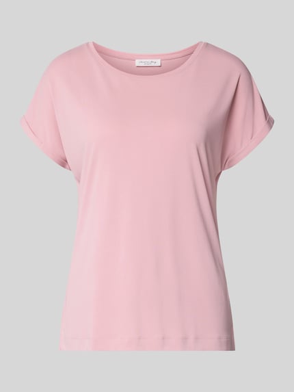 Produktfoto, Regular Fit T-Shirt mit Rundhalsausschnitt von Christian Berg Woman, Damen T-Shirt aus Modal-Mix in Rosa mit fixierten Ärmelabschlüssen, Rückenlänge bei Größe S 64 cm.