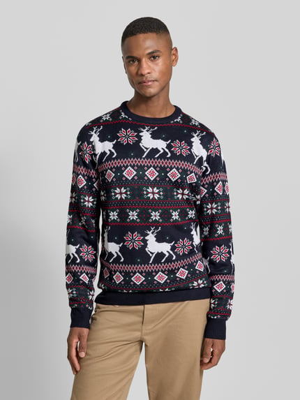 Lindbergh Gebreide pullover in all-over look Donkerblauw - 4