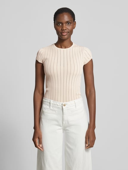 GUESS T-shirt w wzór pointelle z okrągłym dekoltem Beżowy 4