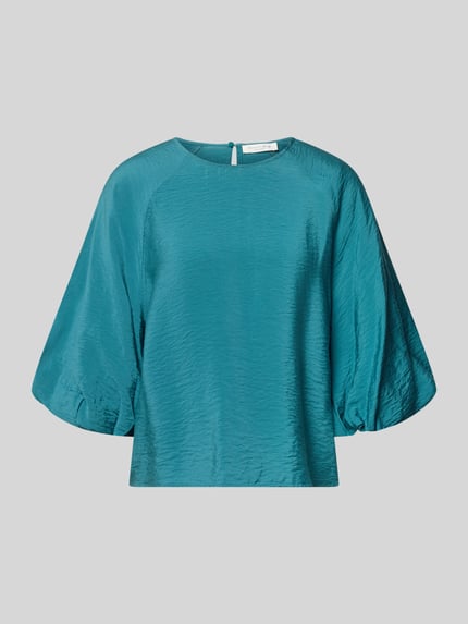 Produktfoto, Regular Fit Bluse aus Viskose-Mix mit 3/4-Arm von Christian Berg Woman, türkis, strukturierte Oberfläche, Rundhalsausschnitt