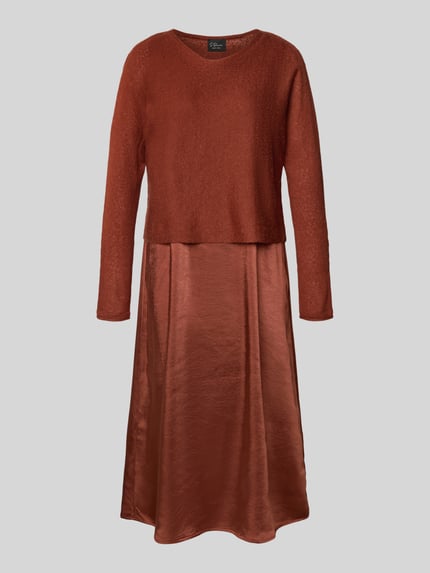 s.Oliver BLACK LABEL Fließendes Freizeitkleid im Set mit Cropped Pullover mit Woll-Anteil Rostrot 2
