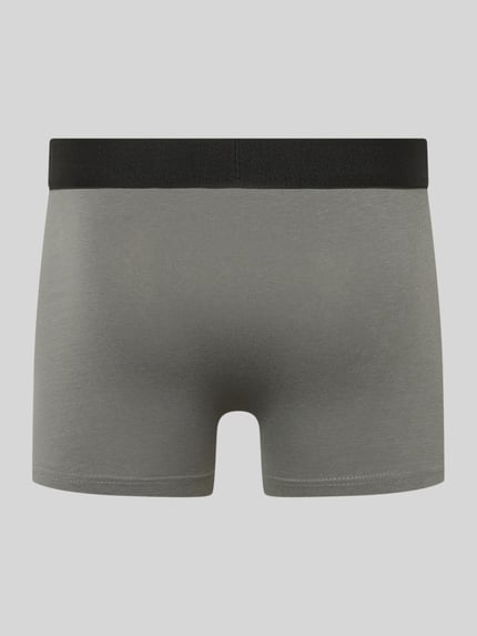 Produktfoto, Trunks mit Logo und elastischem Bund im 2er-Pack von Snocks, Baumwoll-Elasthan-Mix, körpernahe Passform, graues Material