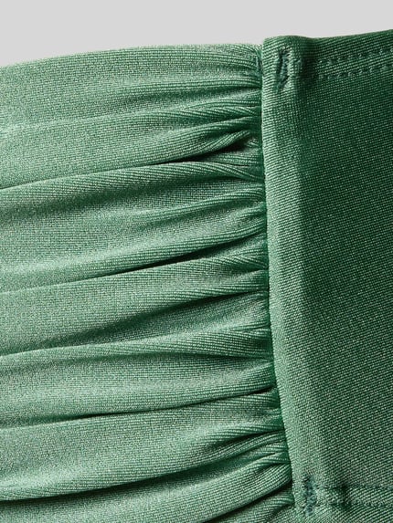 Produktfoto, Mid Waist Bikini-Slip mit Raffungen Modell 'ISLA' von Barts aus grünem Material-Mix mit Stretch-Anteil und seidiger Textur.
