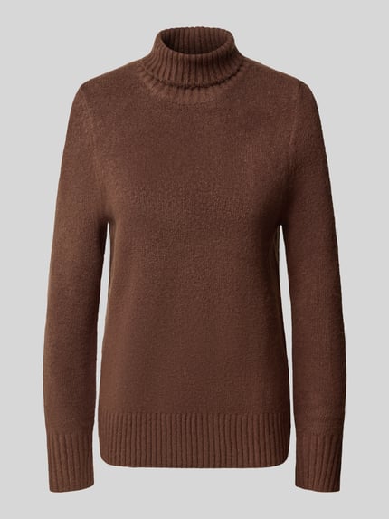 Jake*s Casual Rollkragenpullover mit breiten Rippbündchen Dunkelbraun 1