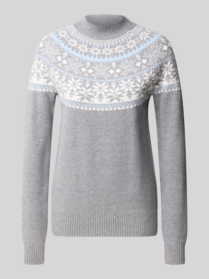 Produktfoto, Strickpullover aus Viskose-Mix mit Stehkragen von Christian Berg Woman, Slim Fit, Allover-Look, Grau mit Muster