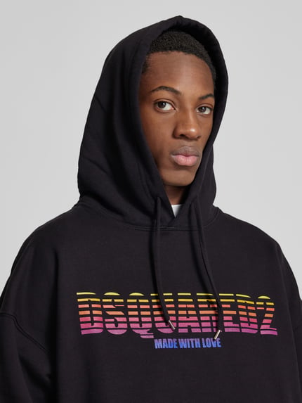 Dsquared2 Bluza z kapturem o luźnym kroju z nadrukiem z logo Czarny 3