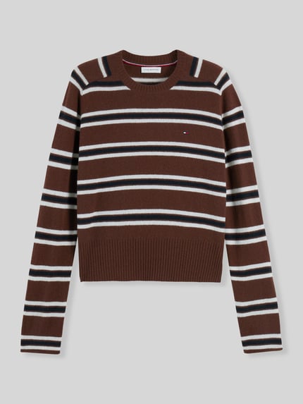 Tommy Hilfiger Sweter o kroju slim fit z czystej wełny Ciemnobrązowy 2