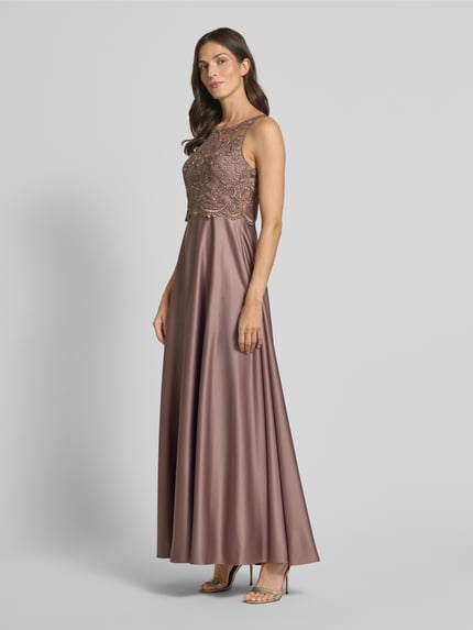 Laona Abenkleid aus Satin mit Spitze Mittelbraun 4