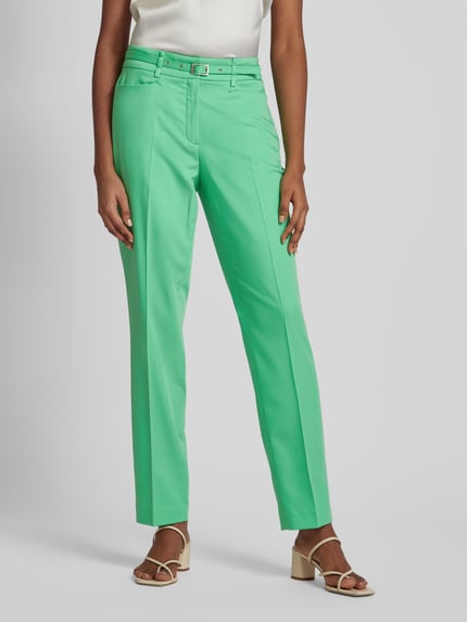 MORE & MORE Stoffen broek in effen design met riem Lichtgroen - 4