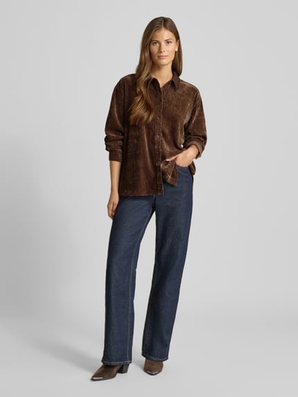 Jake*s Casual Relaxed Fit Hemdblusenkrage aus Samt Dunkelbraun 1
