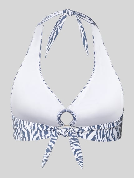 Produktfoto, Bikini-Oberteil mit Neckholder Modell 'Nerissa' von Barts, Damen, Material-Mix mit Stretch-Anteil, Ring-Detail, Schnürverschluss, vorgeformte Cups, weiß-blau gemustert