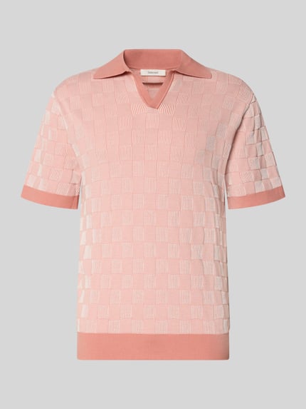 Productfoto, Relaxed Fit Poloshirt aus reiner Baumwolle Modell 'MILAS' van SELECTED HOMME, meerkleurig in ruitstructuur, gebreid, korte mouwen, polokraag, V-hals