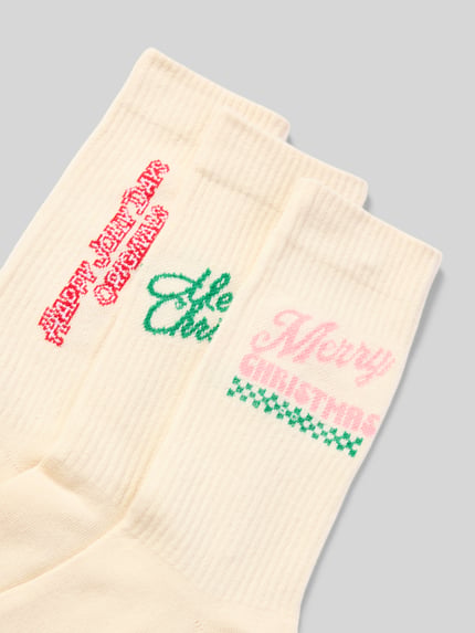 JACK & JONES Socken mit geripptem Abschluss Modell 'XMAS' im 3er-Pack Offwhite 2