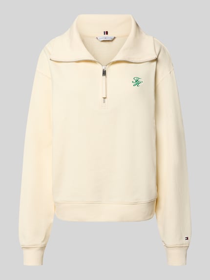 Produktfoto, Regular Fit Sweatshirt aus Baumwoll-Mix van Tommy Hilfiger, effen crème kleur, logo-stitching, ribboorden, lange mouwen
