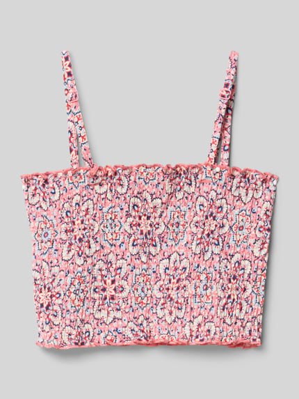 Produktfoto, Slim Fit Crop Top mit Allover-Muster von s.Oliver RED LABEL, Optik:Allover-Muster, Passform: Slim-Fit, Länge: Cropped, gesmokt, Karree-Ausschnitt, verstellbare Spaghettiträger, Materialverarbeitung: Smok, Material: reine Baumwolle, bunt, strukturierte Oberfläche