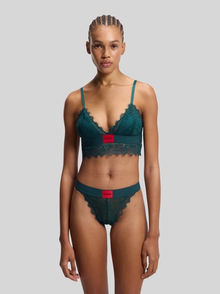 HUGO String van vrouwelijk kant, model 'STRING RL LACE' Donkergroen - 3
