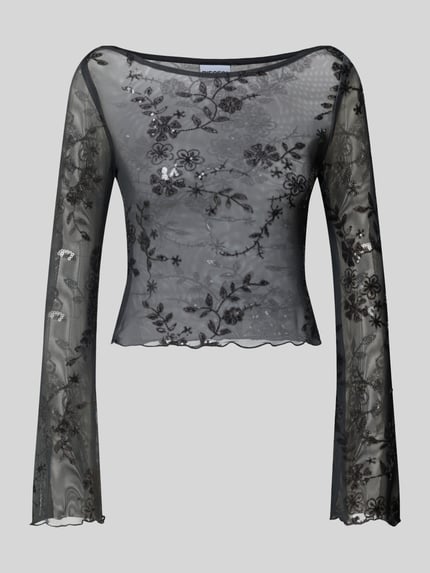 PIECES Langarmshirt mit transparentem Mesh-Einsatz Black 1