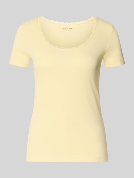 Productfoto, Pyjama-Oberteil met kanten afwerking van Christian Berg Woman, katoen-elastaanmix, regular fit, ribstructuur, ronde halslijn