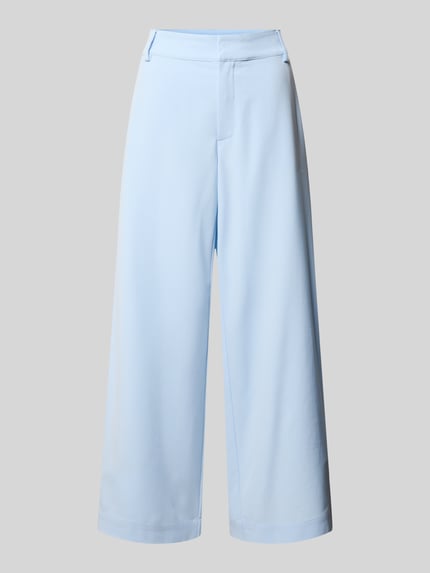 Produktfoto, jasnoniebieska Wide Leg Hose mit Viskose-Anteil Modell 'Hace' von My Essential Wardrobe, szerokość w rozmiarze 36: 40 cm, długość nogawki wewnętrznej: 79 cm, kieszenie, zapięcie na hak i zamek, materiał z gładką teksturą