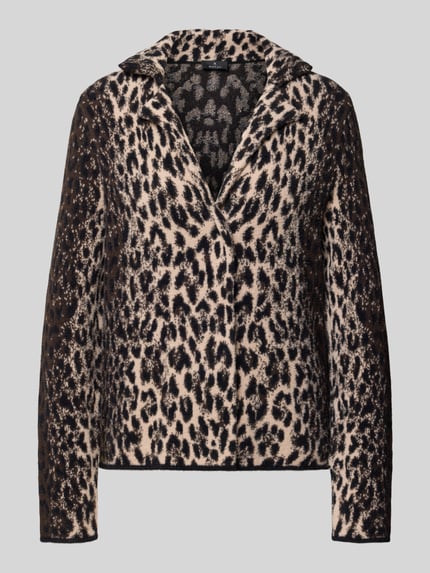 Produktfoto, Strickjacke im Allover-Look von monari, Regular Fit, Reverskragen, V-Ausschnitt, braune und schwarze Leopardenmuster-Struktur