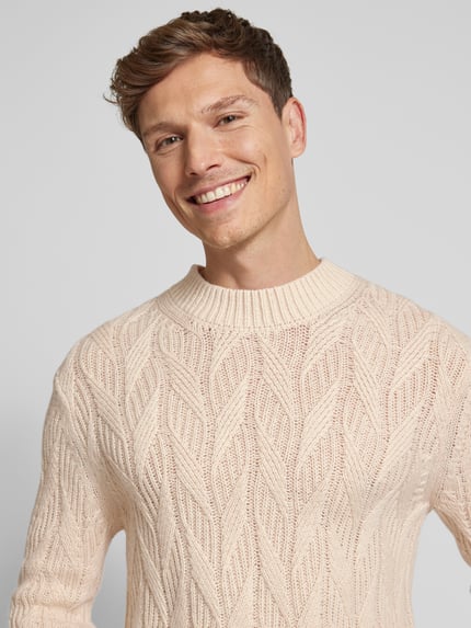 Selected Oversize sweter z dzianiny, mieszanka wełny, model 'CARIS' Złamany biały 3