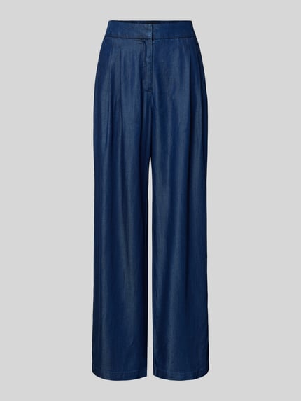 Productfoto, Wide Leg Jeans uit Lyocell van s.Oliver BLACK LABEL in denim-look, wide leg fit, plooien bij de taille, elastische tailleband, zijzakken en decoratieve achterzakken, materiaal Lyocell