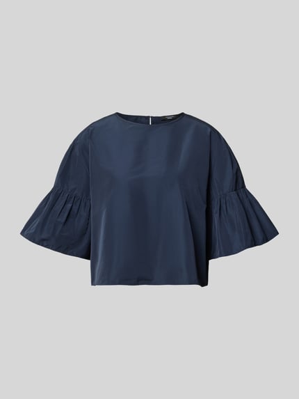 Produktfoto, Cropped Blusentop mit Baumwoll-Anteil Modell 'BREAK' von Weekend Max Mara, efekt: jednolity kolor, krój: pudełkowy krój, okrągły dekolt, zapięcie na guzik i oczko, rękaw: krótki rękaw, rozszerzane rękawy