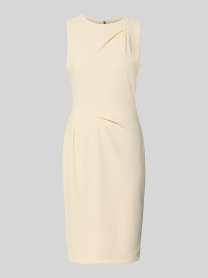 Produktfoto, Knielanges Etuikleid mit Rundhalsausschnitt von Calvin Klein Womenswear in Creme, Material-Mix mit Stretch, gerader Schnitt, glatte Textur