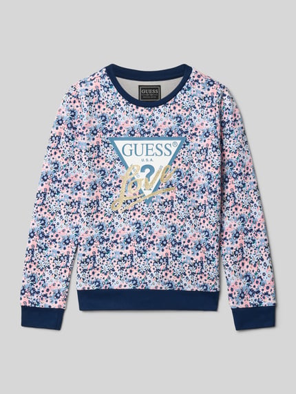 GUESS Bluza z czystej bawełny z nadrukiem z logo model ‘Active’ Granatowy 1