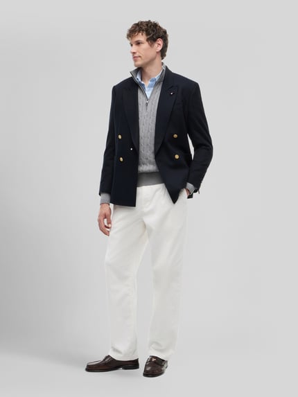 Tommy Hilfiger Regular Fit Troyer aus reiner Baumwolle mit Logo-Stitching Hellgrau 1
