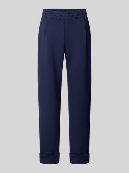 Produktfoto, Straight Fit Sweatpants in verkürzter Passform von Christian Berg Woman in Dunkelblau, Elastischer-Material-Mix mit Bundfalten.
