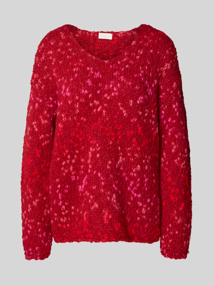Milano Italy Strickpullover mit V-Ausschnitt und überschnittenen Schultern Hellrot Melange 2