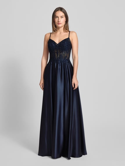 LUXUAR FASHION Regular Fit Abendkleid mit floralem Spitzenbesatz Dunkelblau 4
